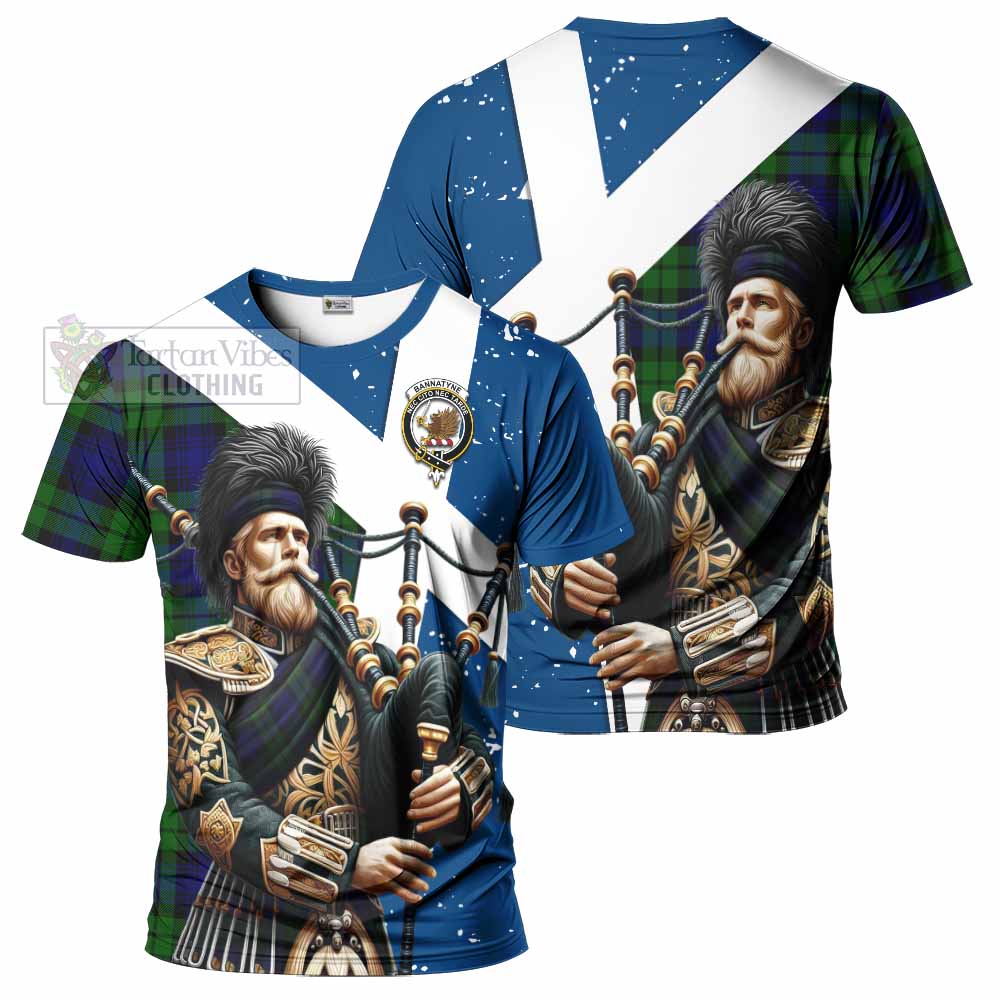 Tartan Vibes Clothing Bannatyne Tartan T-Shirt with Family Crest Scottish Bagpiper Vibes