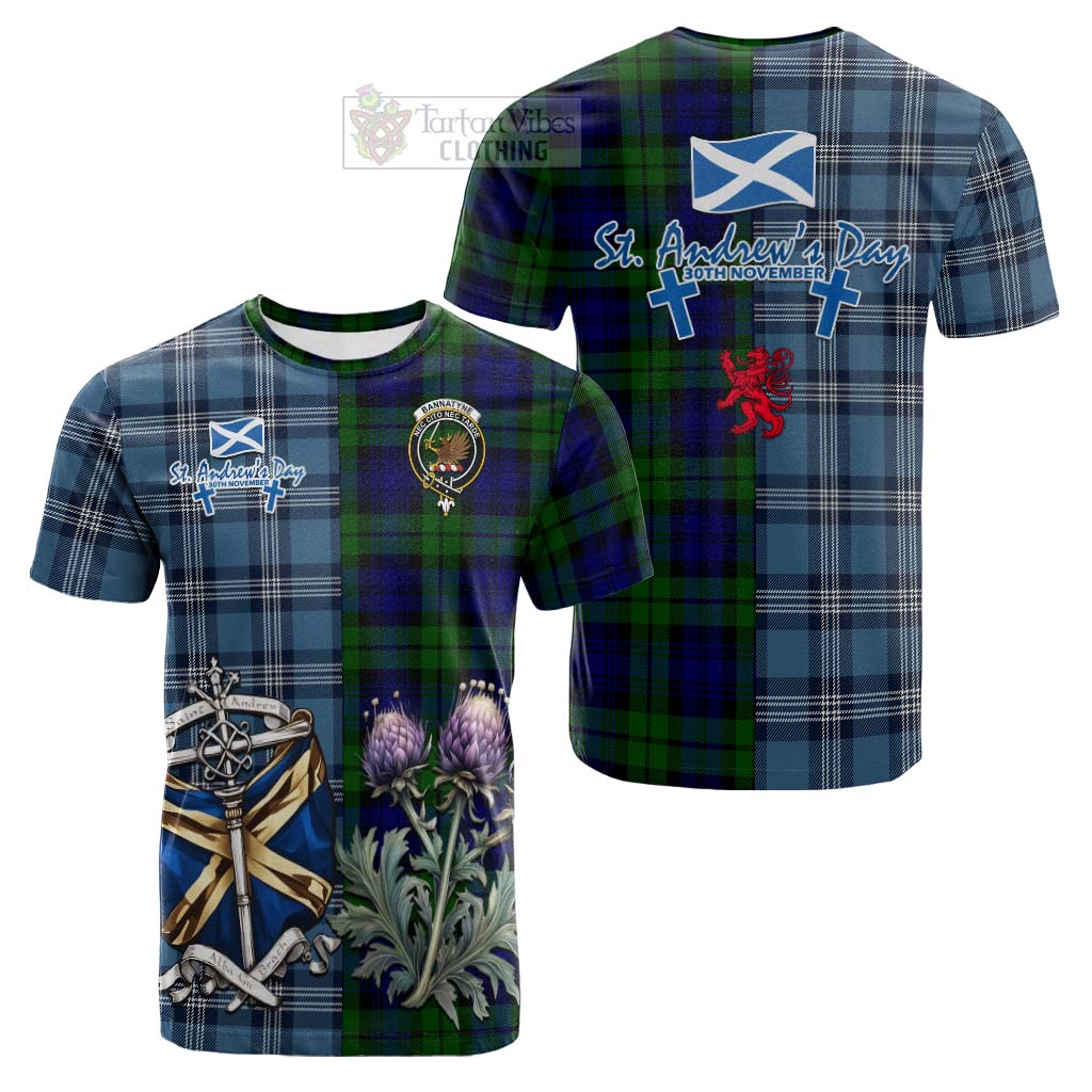 Tartan Vibes Clothing Bannatyne Tartan Cotton T-shirt Happy St. Andrew's Day Half Tartan Style