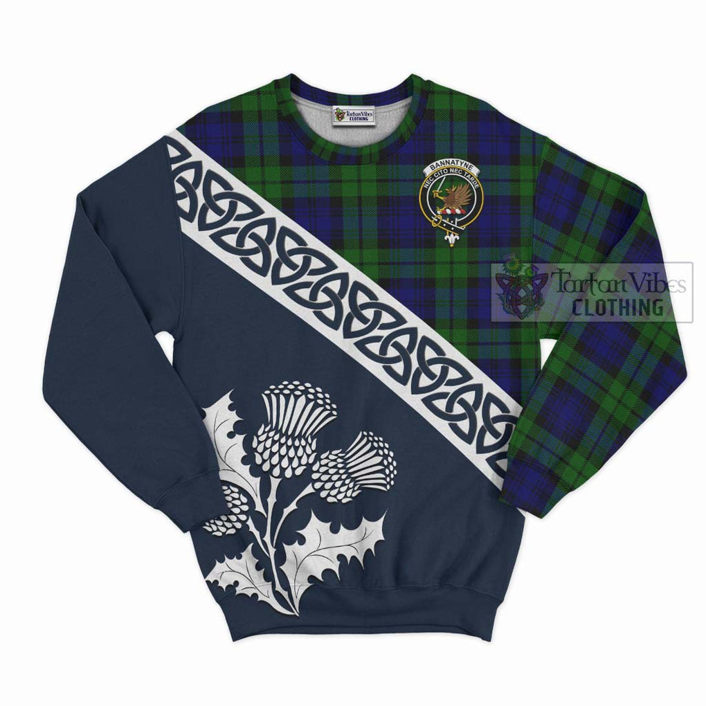 Tartan Vibes Clothing Bannatyne Tartan Sweatshirt Featuring Thistle and Scotland Map