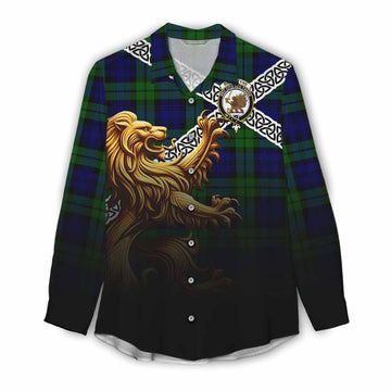 Tartan Vibes Clothing Bannatyne Crest Tartan Women's Casual Shirt with Golden Lion Emblem Celtic Style