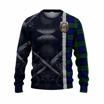 Tartan Vibes Clothing Bannatyne Tartan Knitted Sweater with Family Crest Cross Sword Thistle Celtic Vibes