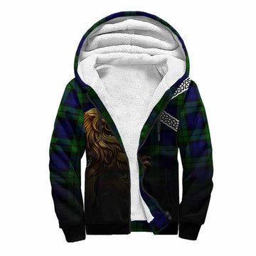 Tartan Vibes Clothing Bannatyne Crest Tartan Sherpa Hoodie with Golden Lion Emblem Celtic Style