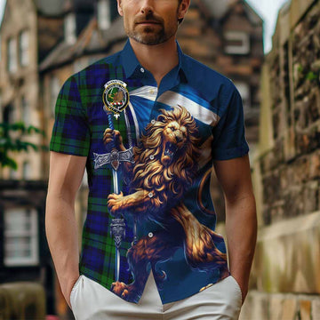 Tartan Vibes Clothing Bannatyne Tartan Family Crest Short Sleeve Button Shirt with Scottish Majestic Lion