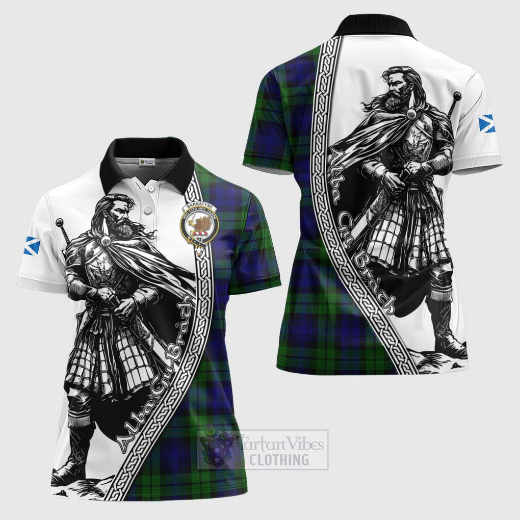 Tartan Vibes Clothing Bannatyne Tartan Clan Crest Women's Polo Shirt with Highlander Warrior Celtic Style