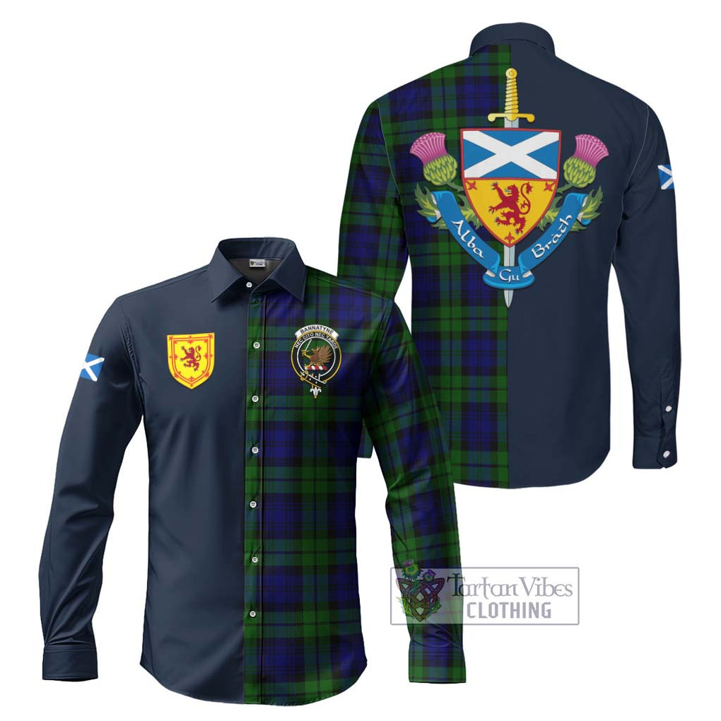 Tartan Vibes Clothing Bannatyne Tartan Long Sleeve Button Shirt with Scottish Lion Royal Arm Half Style
