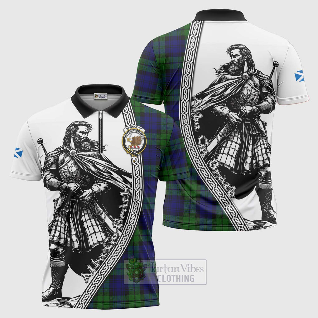 Tartan Vibes Clothing Bannatyne Tartan Clan Crest Zipper Polo Shirt with Highlander Warrior Celtic Style