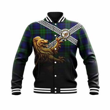 Tartan Vibes Clothing Bannatyne Crest Tartan Baseball Jacket with Golden Lion Emblem Celtic Style