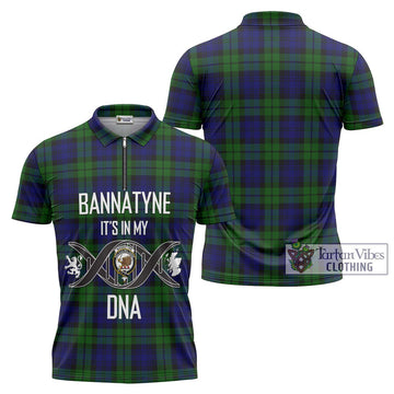 Bannatyne Tartan Zipper Polo Shirt with Family Crest DNA In Me Style Unisex - Tartanvibesclothing Shop