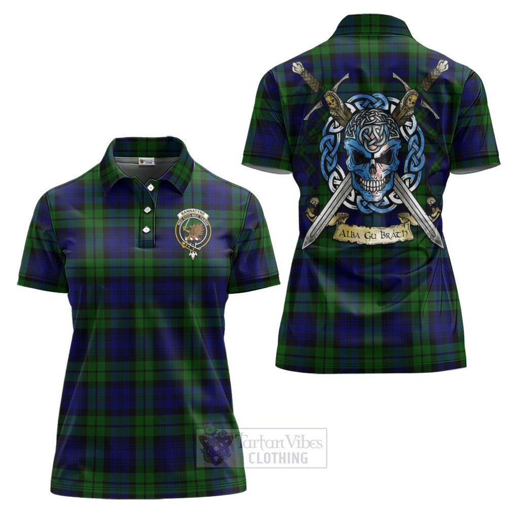 Bannatyne Tartan Women's Polo Shirt with Family Crest Celtic Skull Style Women - Tartan Vibes Clothing