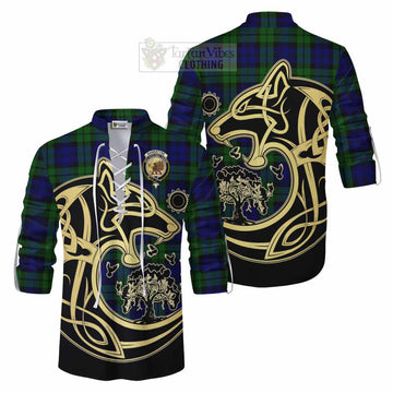 Tartan Vibes Clothing Bannatyne Tartan Ghillie Kilt Shirt with Family Crest Celtic Wolf Style