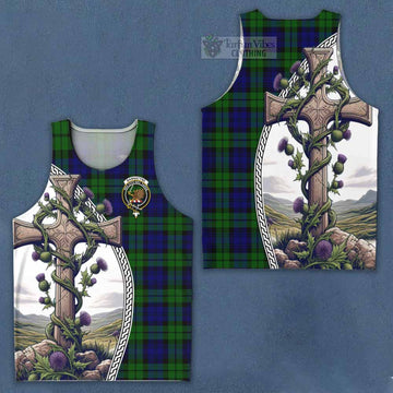 Tartan Vibes Clothing Bannatyne Tartan Men's Tank Top with Family Crest and St. Andrew's Cross Accented by Thistle Vines