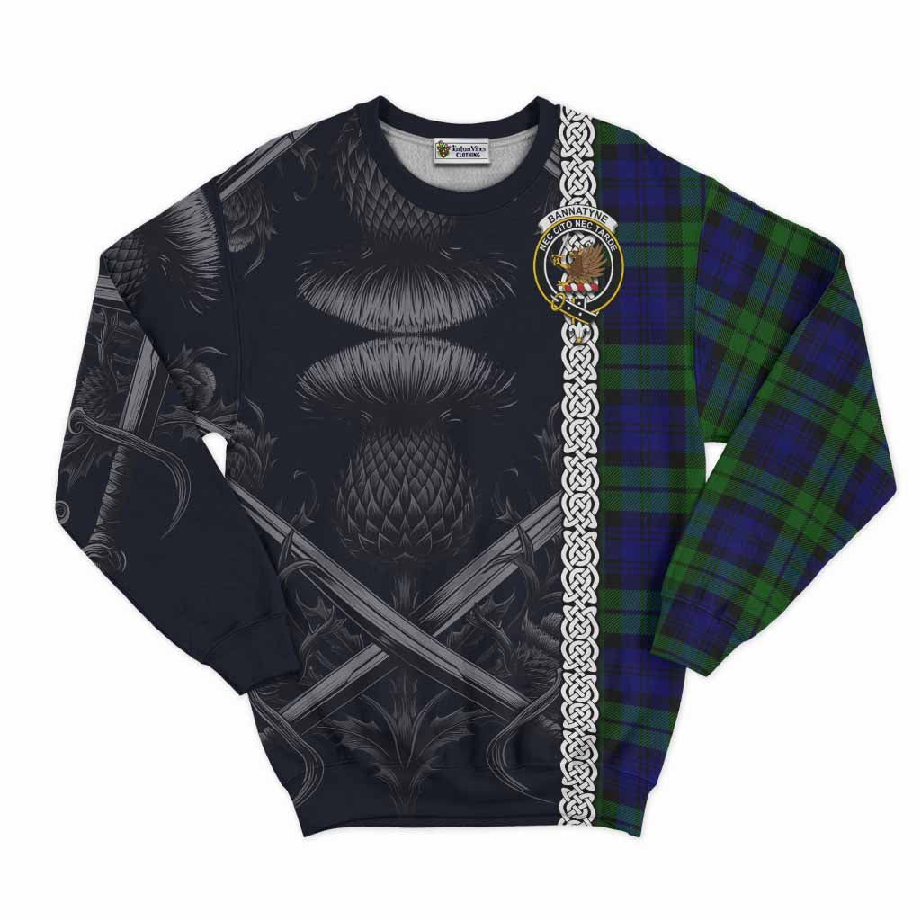 Tartan Vibes Clothing Bannatyne Tartan Sweatshirt with Family Crest Cross Sword Thistle Celtic Vibes
