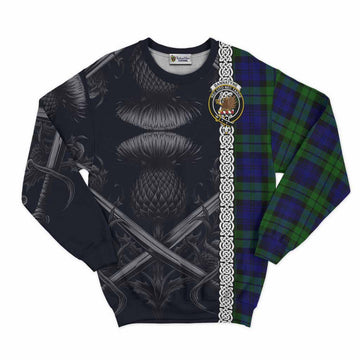 Tartan Vibes Clothing Bannatyne Tartan Sweatshirt with Family Crest Cross Sword Thistle Celtic Vibes