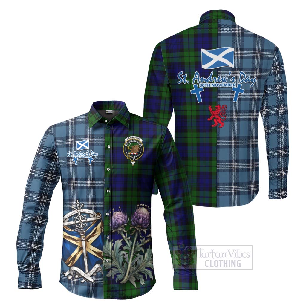 Tartan Vibes Clothing Bannatyne Tartan Long Sleeve Button Shirt Happy St. Andrew's Day Half Tartan Style