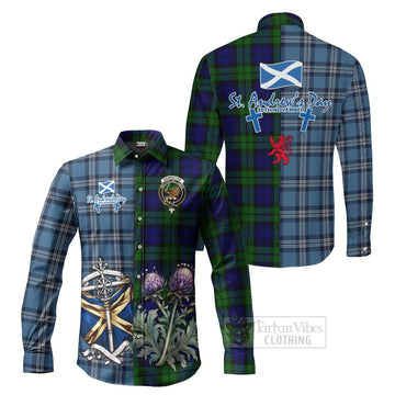 Tartan Vibes Clothing Bannatyne Tartan Long Sleeve Button Shirt Happy St. Andrew's Day Half Tartan Style