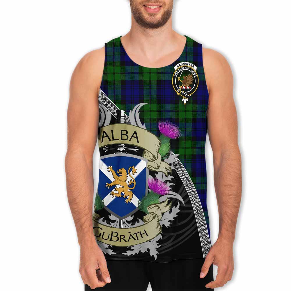 Tartan Vibes Clothing Bannatyne Tartan Family Crest Men's Tank Top Lion Rampant Royal Thistle Shield Celtic Inspired