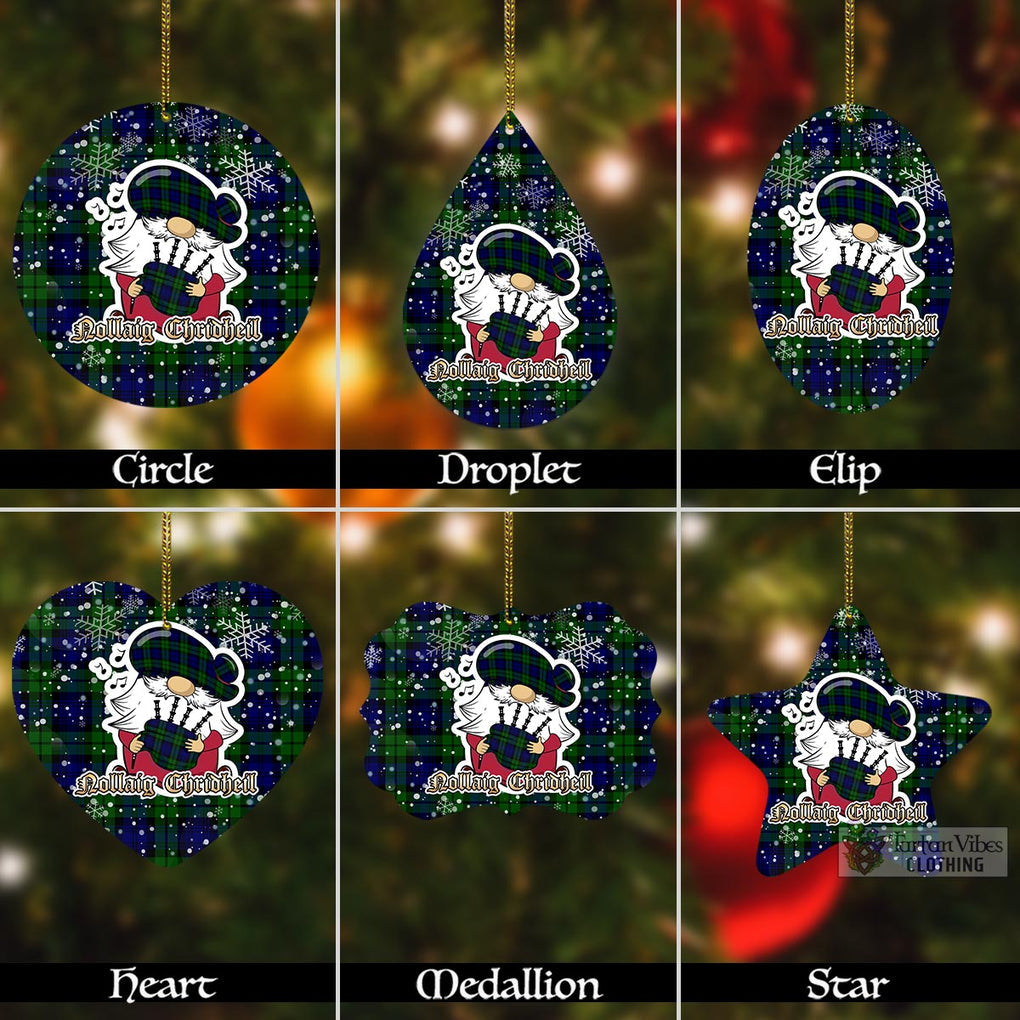 Tartan Vibes Clothing Bannatyne Tartan Christmas Aluminium Ornament with Gnome Playing Bagpipes