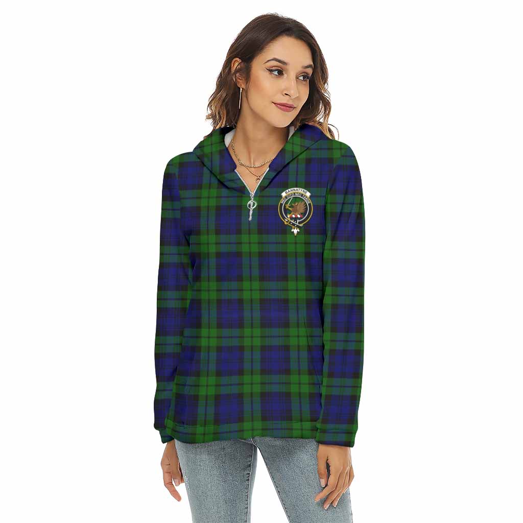 Tartan Vibes Clothing Bannatyne Tartan Crest Women's Borg  Half Zip Fleece Hoodie