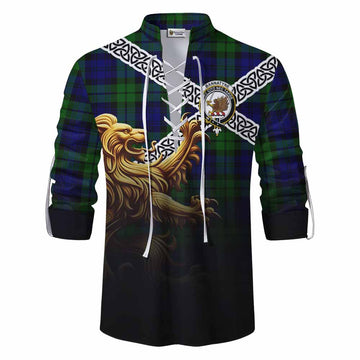 Tartan Vibes Clothing Bannatyne Crest Tartan Ghillie Kilt Shirt with Golden Lion Emblem Celtic Style