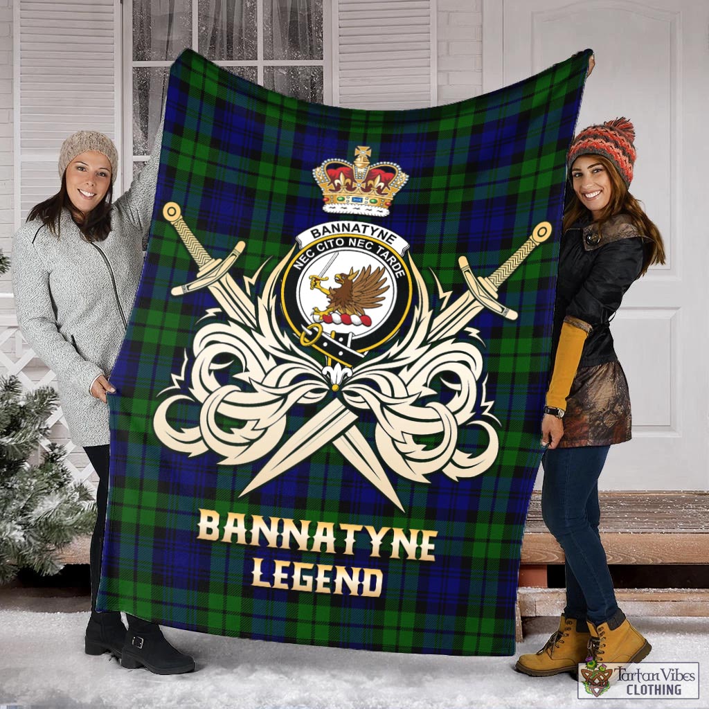 Tartan Vibes Clothing Bannatyne Tartan Blanket with Clan Crest and the Golden Sword of Courageous Legacy
