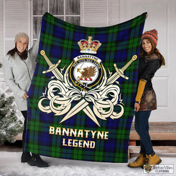 Tartan Vibes Clothing Bannatyne Tartan Blanket with Clan Crest and the Golden Sword of Courageous Legacy