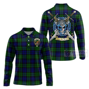 Tartan Vibes Clothing Bannatyne Tartan Long Sleeve Polo Shirt with Family Crest Celtic Skull Style