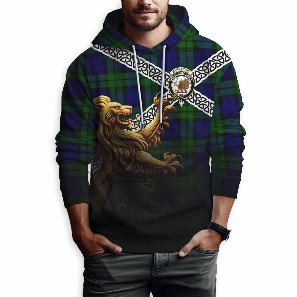 Tartan Vibes Clothing Bannatyne Crest Tartan Hoodie with Golden Lion Emblem Celtic Style