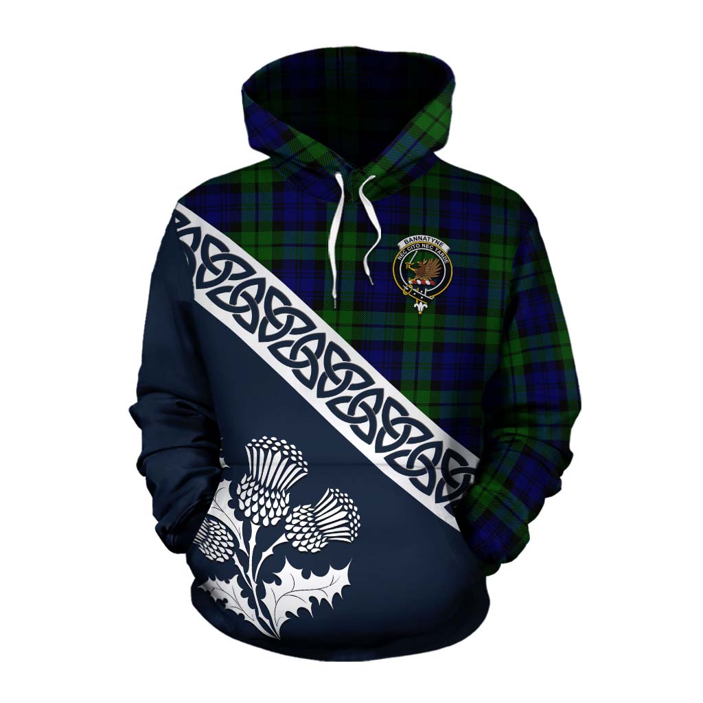 Tartan Vibes Clothing Bannatyne Tartan Cotton Hoodie Featuring Thistle and Scotland Map