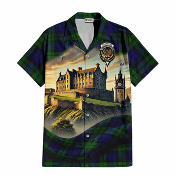 Tartan Vibes Clothing Bannatyne Tartan Family Crest Short Sleeve Button Shirt with Scottish Ancient Castle Style