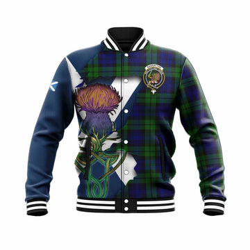 Tartan Vibes Clothing Bannatyne Tartan Family Crest Baseball Jacket Scottish Thistle Celtic Inspired