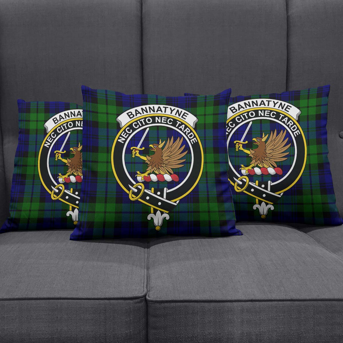 Bannatyne Tartan Pillow Cover with Family Crest Square Pillow Cover - Tartanvibesclothing