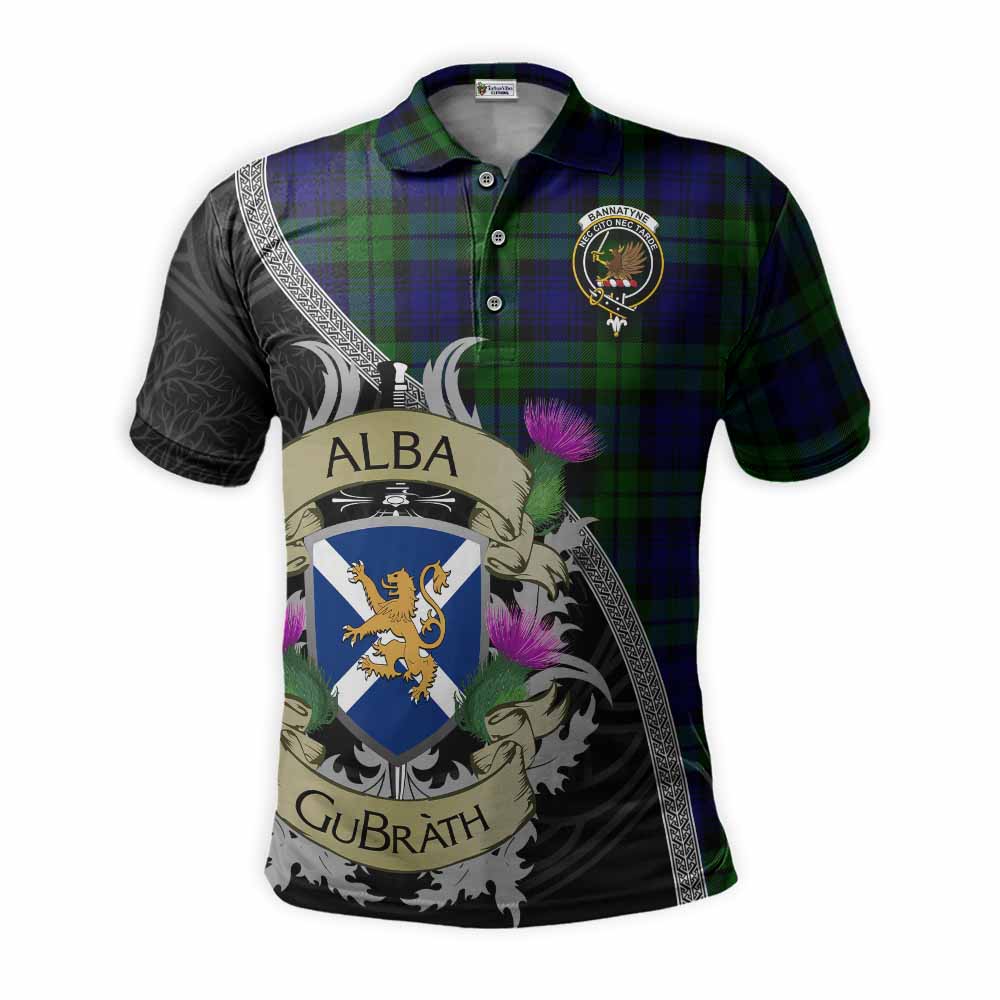 Tartan Vibes Clothing Bannatyne Tartan Family Crest Polo Shirt Lion Rampant Royal Thistle Shield Celtic Inspired