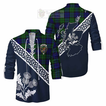 Tartan Vibes Clothing Bannatyne Tartan Ghillie Kilt Shirt Featuring Thistle and Scotland Map