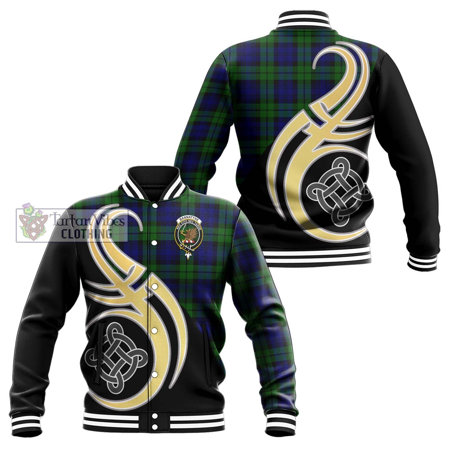 Bannatyne Tartan Baseball Jacket with Family Crest and Celtic Symbol Style Unisex - Tartan Vibes Clothing