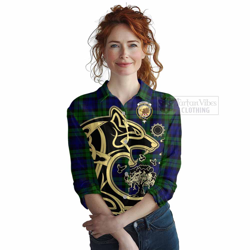 Bannatyne Tartan Women's Casual Shirt with Family Crest Celtic Wolf Style Female - Tartan Vibes Clothing