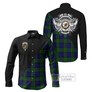 Bannatyne Tartan Long Sleeve Button Shirt with Family Crest and Military Logo Style Men's Shirt S - Tartanvibesclothing Shop