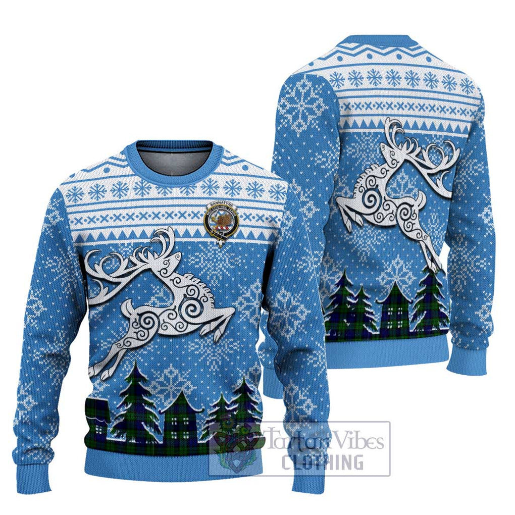 Tartan Vibes Clothing Bannatyne Clan Christmas Ugly Sweater with Tartan and Celtic Raindeer Style