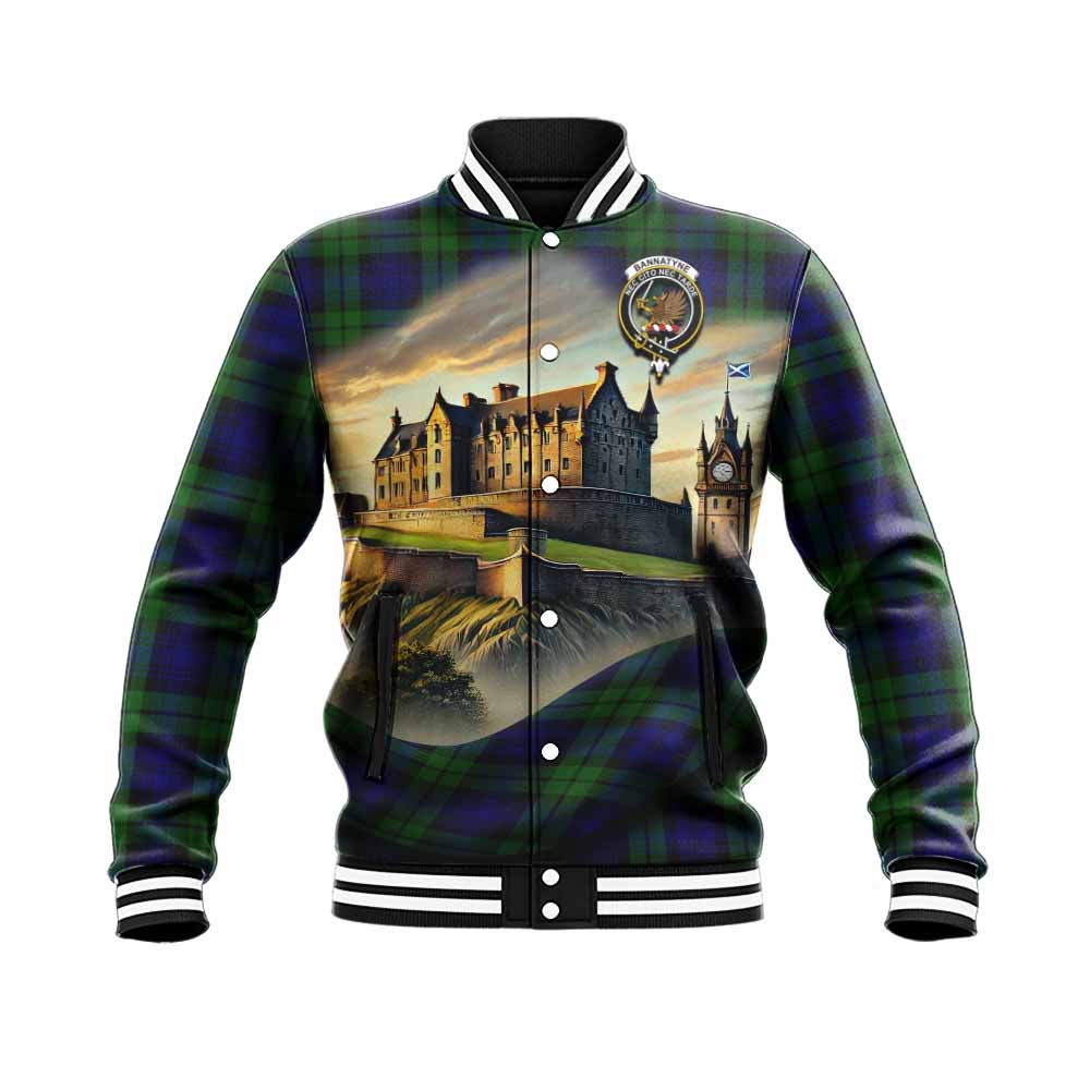 Tartan Vibes Clothing Bannatyne Tartan Family Crest Baseball Jacket with Scottish Ancient Castle Style