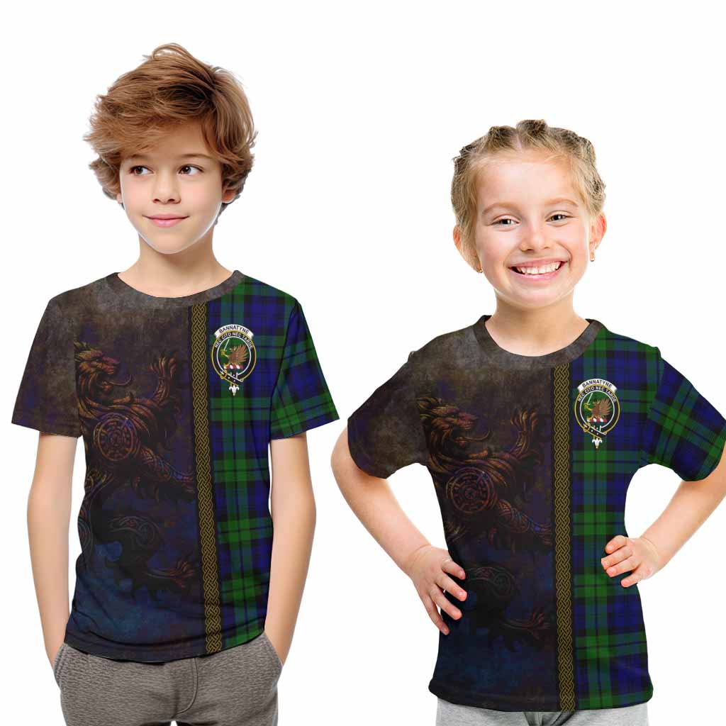 Tartan Vibes Clothing Bannatyne Tartan Family Crest Kid T-Shirt Alba Gu Brath Be Brave Lion Ancient Style