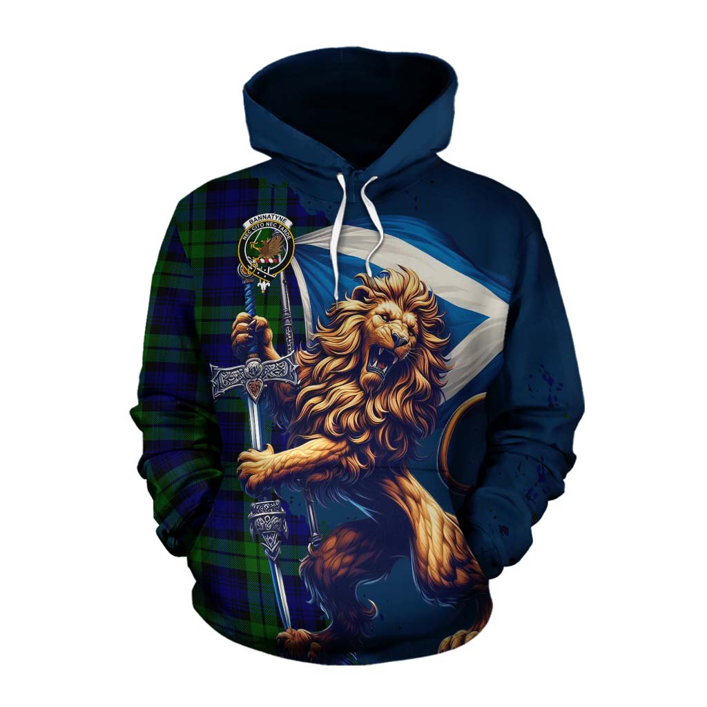 Tartan Vibes Clothing Bannatyne Tartan Family Crest Cotton Hoodie with Scottish Majestic Lion