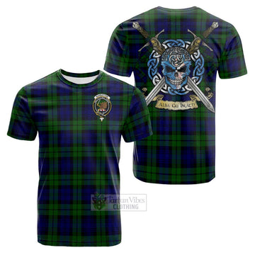 Tartan Vibes Clothing Bannatyne Tartan Cotton T-shirt with Family Crest Celtic Skull Style