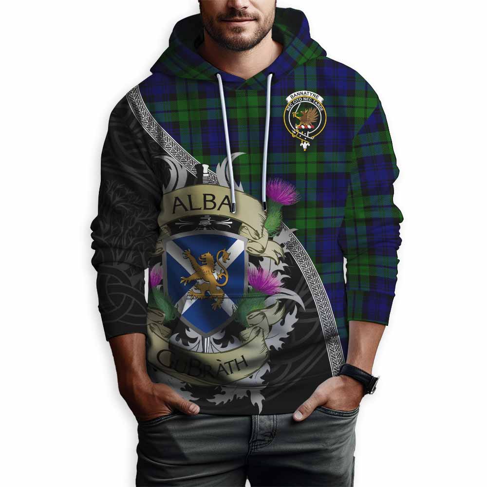 Tartan Vibes Clothing Bannatyne Tartan Family Crest Hoodie Lion Rampant Royal Thistle Shield Celtic Inspired