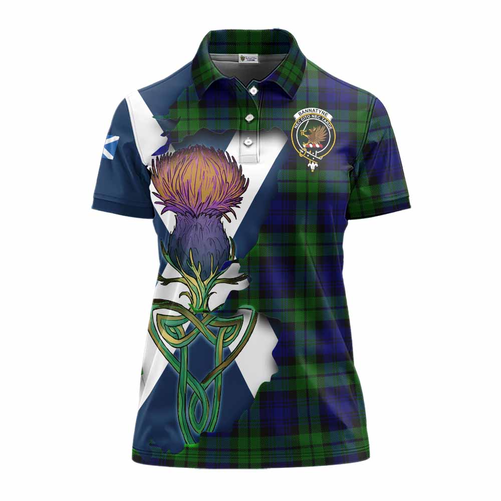 Tartan Vibes Clothing Bannatyne Tartan Family Crest Women's Polo Shirt Scottish Thistle Celtic Inspired