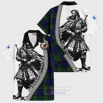 Tartan Vibes Clothing Bannatyne Tartan Clan Crest Short Sleeve Button Shirt with Highlander Warrior Celtic Style