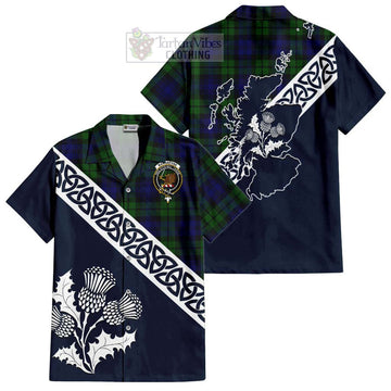 Tartan Vibes Clothing Bannatyne Tartan Short Sleeve Button Shirt Featuring Thistle and Scotland Map
