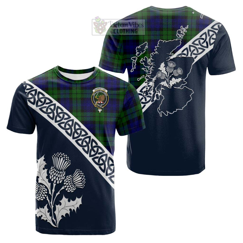 Tartan Vibes Clothing Bannatyne Tartan Cotton T-shirt Featuring Thistle and Scotland Map