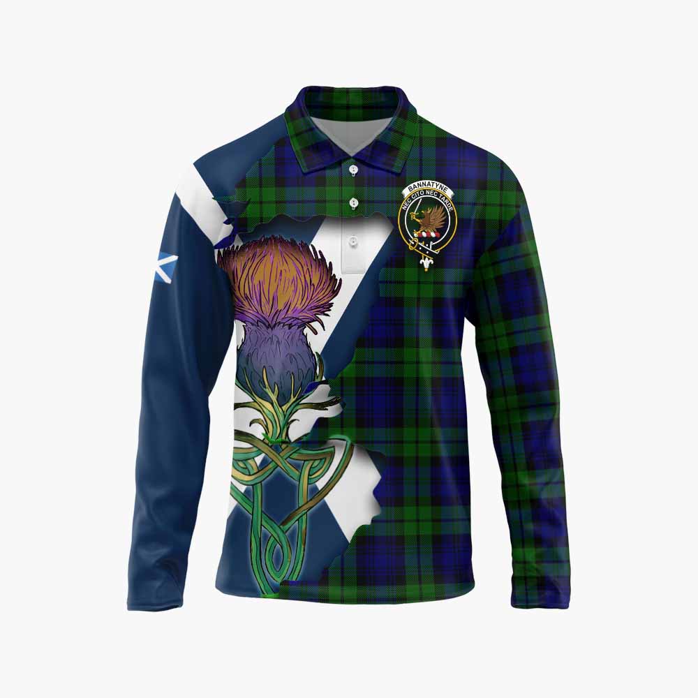Tartan Vibes Clothing Bannatyne Tartan Family Crest Long Sleeve Polo Shirt Scottish Thistle Celtic Inspired