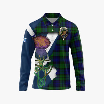 Tartan Vibes Clothing Bannatyne Tartan Family Crest Long Sleeve Polo Shirt Scottish Thistle Celtic Inspired