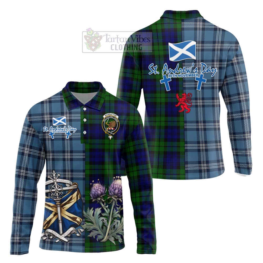 Tartan Vibes Clothing Bannatyne Tartan Long Sleeve Polo Shirt Happy St. Andrew's Day Half Tartan Style