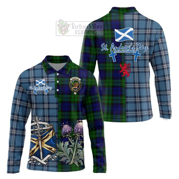 Tartan Vibes Clothing Bannatyne Tartan Long Sleeve Polo Shirt Happy St. Andrew's Day Half Tartan Style